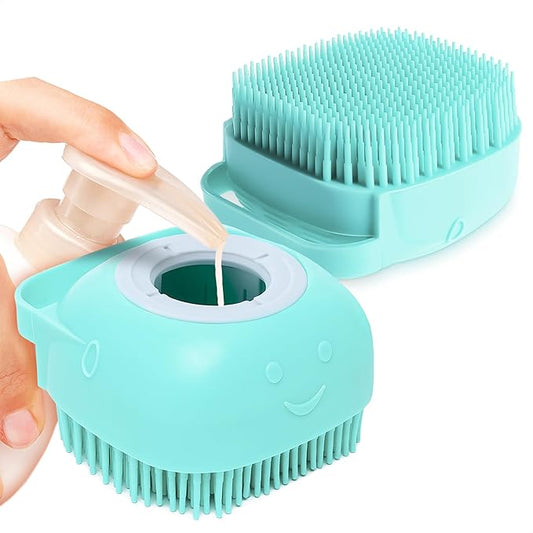 2 Pcs Dog Brush for Bathing - Dog Shampoo Brush Scrubber with Soap Dispenser and Soft Silicone Bristles, Press-to-Dispense Lather, Easy Rinse - for Bathing, Exfoliating & Massage, Home & Travel Use