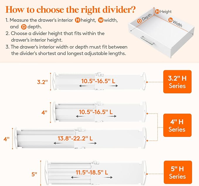 Lifewit 5" Tall Drawer Dividers, Adjustable Deep Drawer Organizer Clothes | 11.5"-18.5" Expandable Plastic Separators for Dresser, Kitchen, Cabinet, Nursery, Office, Socks & Underwear Storage, 6 Pack