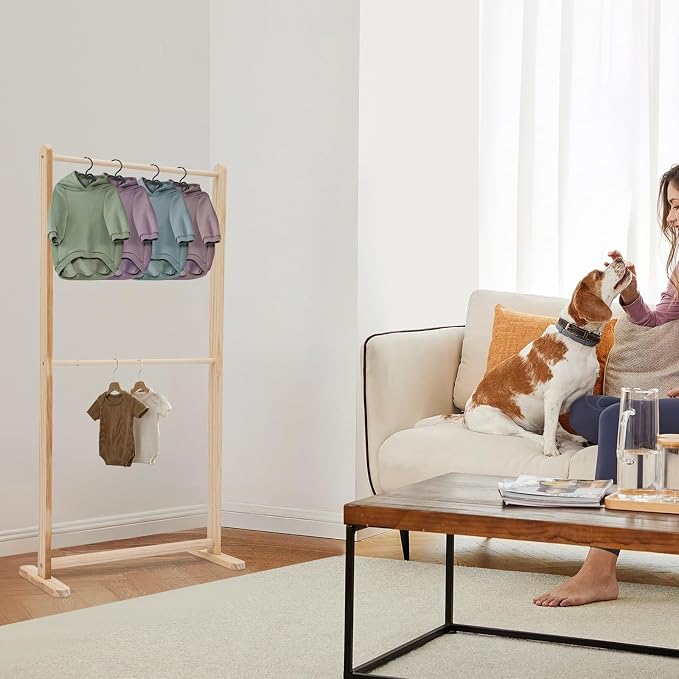 Garment Racks, Wooden Children Garment Clothes Rack, Armoire Display Stand Pet Cloth Organizer,Hanging Rack, Load bearing Capacity 66.13lbs, Display And Store Children'S or Pets' Clothing