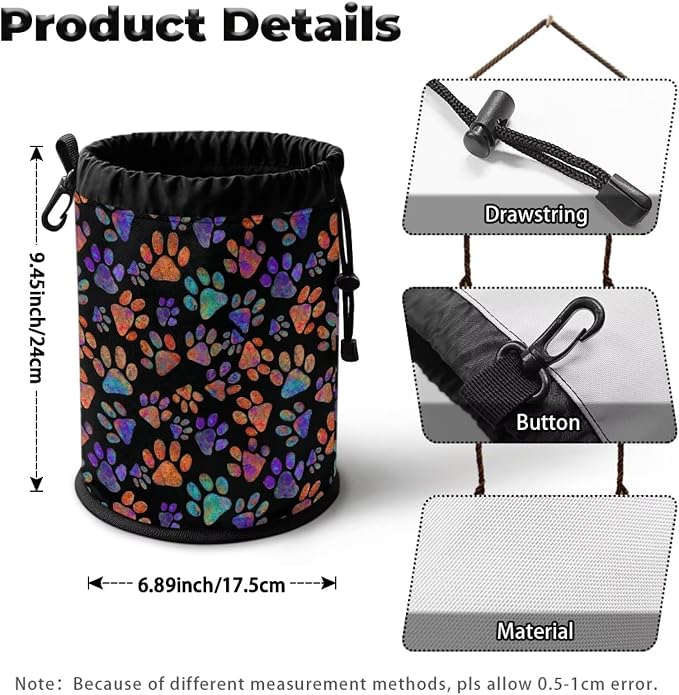 Dog Paw Portable Clothespin Organizer Bag, Drawstring Laundry Peg Storage Pouch with Hanging Loop, Compact Clips Holder for Drying Rack, Camping, Beach, Home