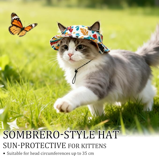Cat Hats for Cats Only, Cat Sun Hat Sphynx Hat with Ear Hole Kitten Headwear Sun Sombrero Caps Summer Cat Cowboy Hats, Pet Chihuahua Sunscreen Baseball Outdoor Cap