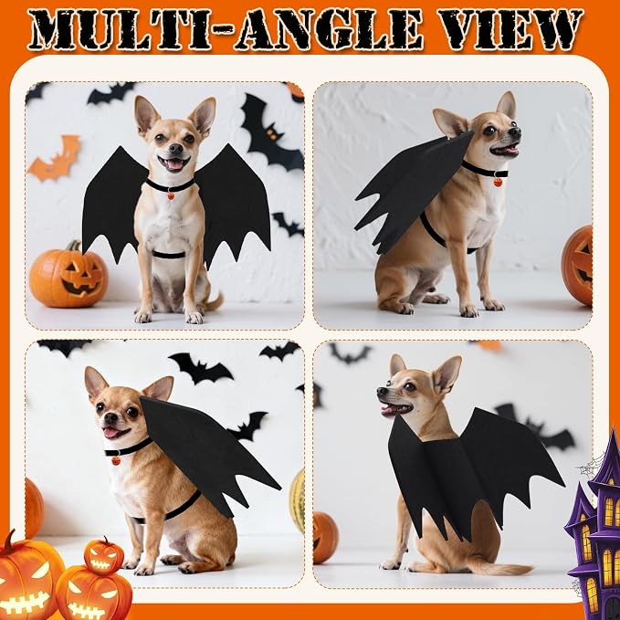 OLANRUN Cat Halloween Costume, Small Dog Halloween Costumes - Bat Wing with Pumpkin Bell for Pet Halloween Cosplay Party Dress Up Accessories (Large)