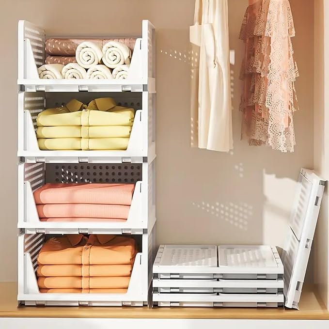 This Foldable & Stackable Clothing 8-Tier Drawer Shelf for Home Kitchen Living Room Bathroom Office - White H-18 cm Storage Solution
