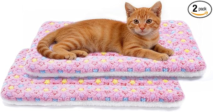 Mora Pets Cat Bed Ultra Soft Dog Crate Pad Star Print 2 Pack 18 inch Pink | Washable Crate Mat for Small Dogs and Indoor Cats, Reversible Fleece Dog Kennel Pad, Flat Pet Bed, Cat Carrier Mat