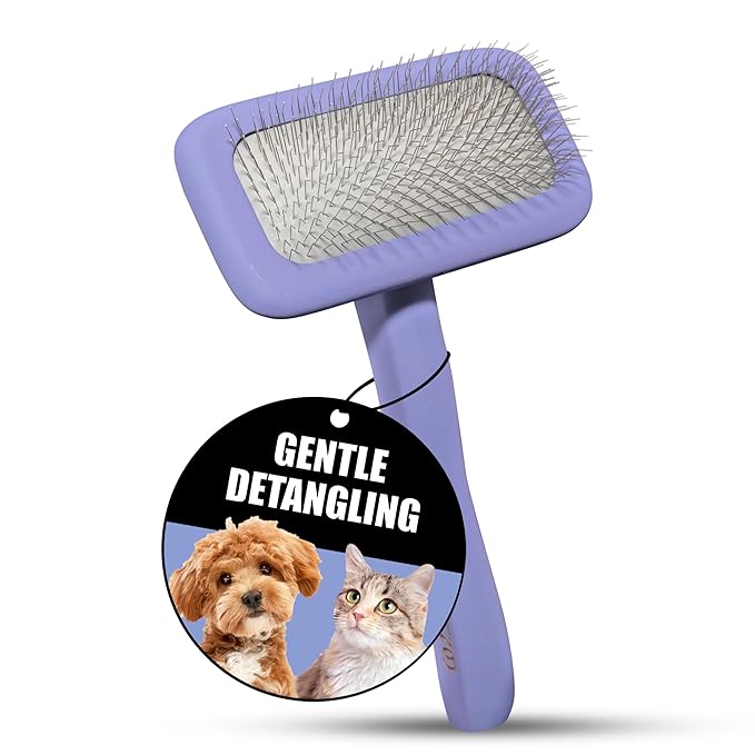 Tauro Pro Line Slicker Brush for Dogs & Cats, Deshedding, Dematting & Detangling Grooming Tool for Medium to Long Coats, Ideal for Doodles & Poodles, Flexible Cushion, Purple, Medium Size (M)