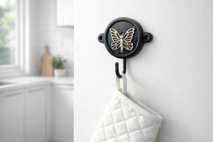 Aluminium Butterfly Print Wall Hook for Home Décor | Decorative Heavy Duty Wall Mounted Hook Rack for Coat, Keys, Towels, Bags & Hats | Rustic Vintage Organizer for Entryway, Bathroom & Bedroom