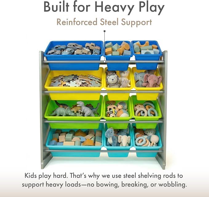 Humble Crew Kids Toy Organizer with 12 Bins, 4 Tier Storage for Playroom