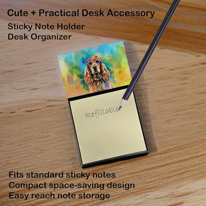Caroline's Treasures Cocker Spaniel Hippie Dawg Sticky Note Holder Refillable Dispenser Self-Sticky Note Pads, Memo Pads Blank Desk Accessories