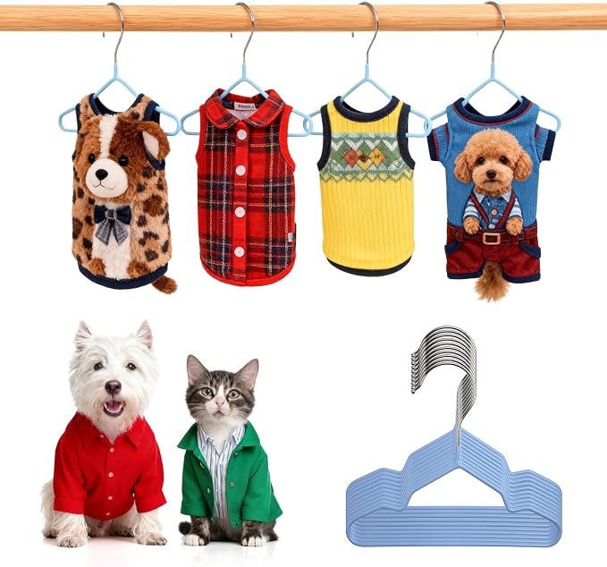 24 Pcs Dog Clothes Hangers 7.24 Inch Blue Metal Pet Clothes Hangers, Cat Clothing Hangers, Pet Clothing Holders Coat Hangers for Small Pet Such as Dog & Cat Costumes