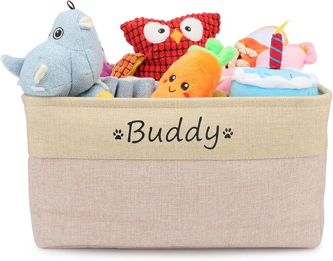 Personalized Dog Toy Storage Basket Bin Collapsible Customized Pet's Name Storage Box Organizer for Dog Toys、Dog Clothing、Dog Apparel & Accessories(Pink-L)