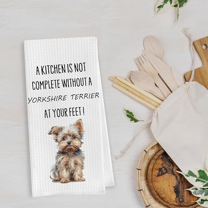 Yorkie Gifts Dish Towels - Funny Yorkshire Terrier Decorative Waffle Weave Kitchen Towels, Yorkshire Terrier Hand Tea Towels, Yorkshire Terrier Gifts (16×24 Inches)