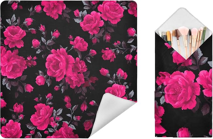 JIPONI Magenta Rose Makeup Bag, Self-Adhesive Magic Wrap Cloth, Portable Cosmetic Organizer, Camera Lens Protector, Travel Storage for Beauty Essentials, 21.7"x21.7"