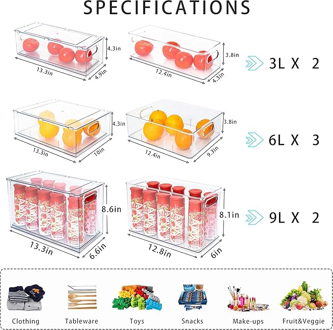 4Pack Stackable Refrigerator Organizer Bins Pull Out Drawer Large Vegetable Fruit Storage for Fridge Organizer Drawers with Handle Clear Food Storage Container Box for Kitchen Pantry Cabinet