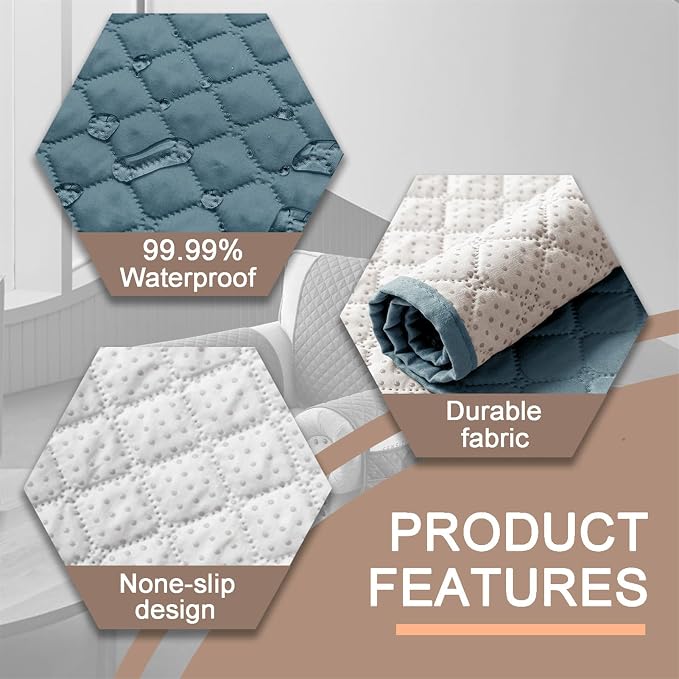 Water-Resistant Sofa Armrest and Headrest Covers with Side Pocket | Keep remotes close quilted polyester helps guard against wear, pet scratches, and kids' messes silicone backing adds grip
