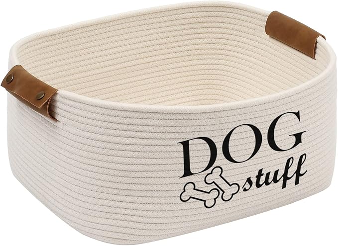 Morezi Durable Cotton Rope Dog Toy Storage, Large Dog Bin, Pet Bed, Puppy Toy Box - Perfect for Organizing Pet Toys, Blankets, Leashes, Clothing and Any Doggie Stuff - Beige