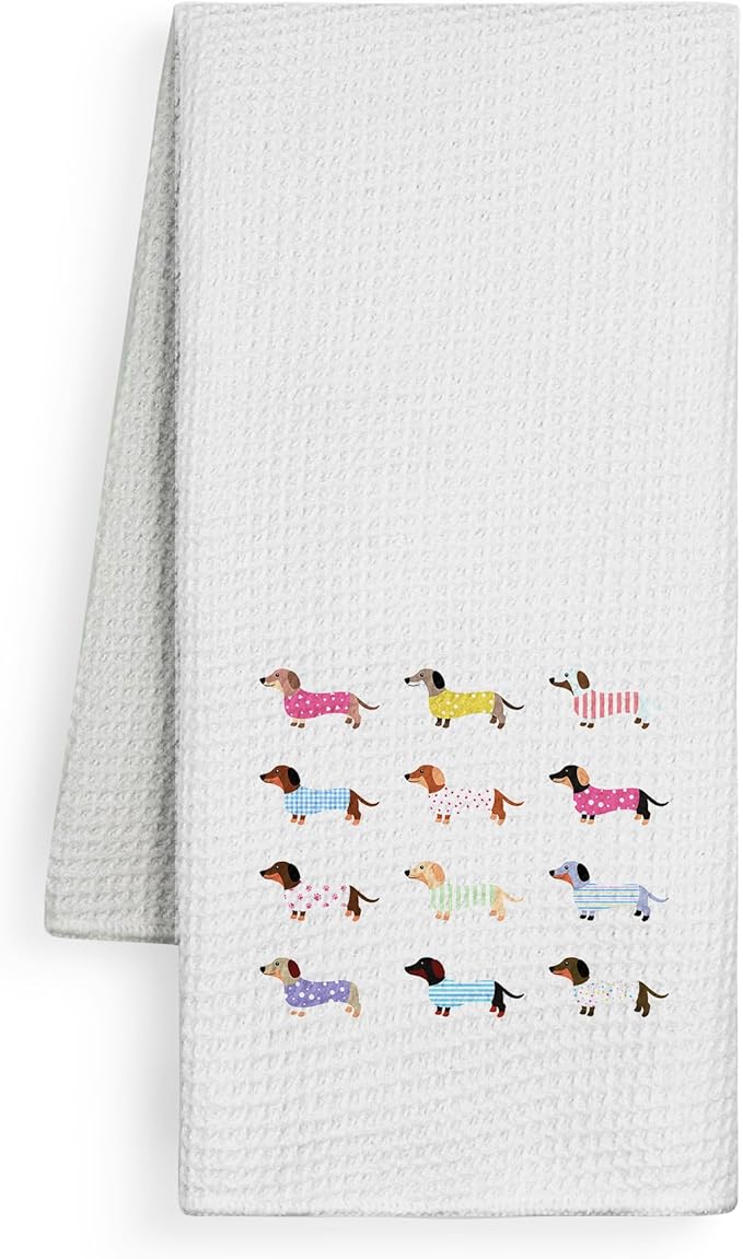 Cute Dachshund Kitchen Towels, Dachshund Lover Gifts Dish Tea Towels for Kitchen Decor, Weiner Dog Gifts for Women Hand Towels for Bathroom Decor, 16x24 Inch