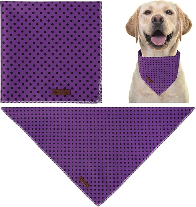Lavender Polka Dog Bandana, UP URARA PUP Purple Dots Puppy Bandana for Small,Medium Dog, Comfortable Cotton Triangle Bid Scarf Dog, Pet Kerchief for Girl Boy Dogs or Cats