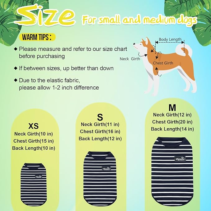 MIHACHI Dog Shirts Cotton Striped T-Shirt, Summer Pet Clothes for Small Dogs, 2-Pack Soft Puppy Apparel Cat Tee, Sleeveless Lightweight, Quick Dry, Breathable,Stretchy, Pink Navy S