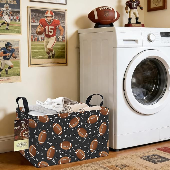 Rectangle Foldable Storage Basket Handles For Home, Rugby | Waterproof canvas material, reinforced handles, perfect for shelf use, organizes clothes, daily items and pet supplies