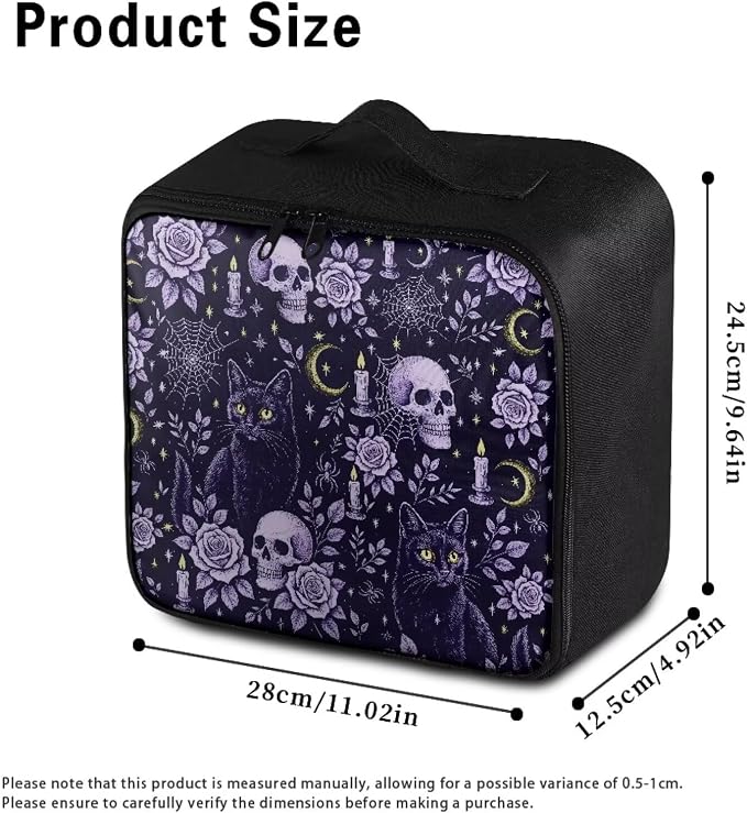 Empty First Aid Kit Purple Gothic Cat Skull Large Capacity Camping Trips and Car Safety Storage Includes Water-Resistant Lining Soft Interior Washable Exterior