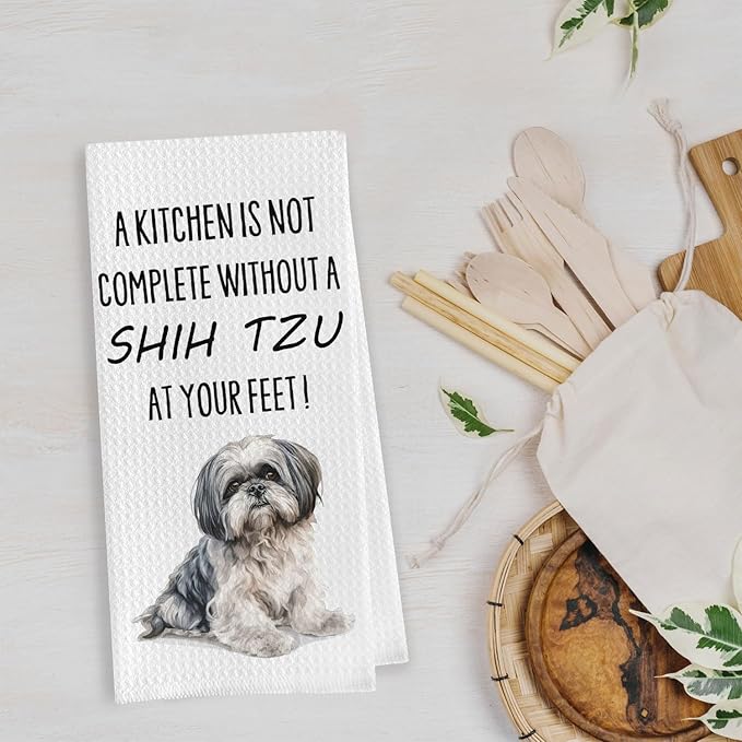Shih Tzu Dish Towels - Funny Shih Tzu Decorative Waffle Weave Kitchen Towels, Shih Tzu Gifts Hand Tea Towels, Shih Tzu Gifts (16×24 Inches)