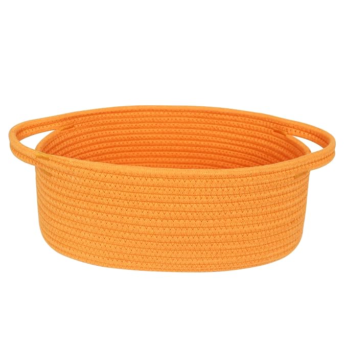 Orange Basket for Gifts Empty, 13"x 9"x 5" Small Woven Rope Bin, Easter Basket Empty, Kids Dog Cat Toy Bin Box, Cute Baby Nursery Organizer, Decorative Storage with Handles, Orange Room Decor