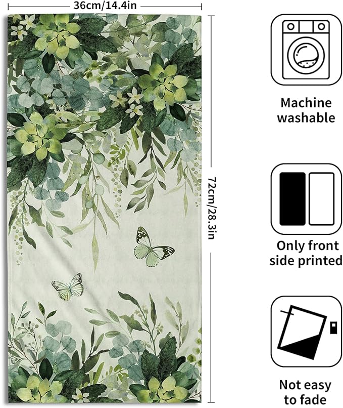 Giwawa Eucalyptus Leaves Hand Towels Set of 2 Green Plant Decorative Fingertip Towels Absorbent Dish Washcloth Towels for Guest Bath Kitchen Home
