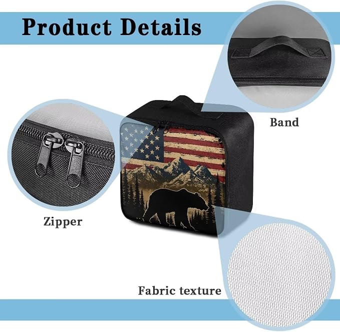 Rnyleeg American Flag Bear First Aid Storage Bag Medium First Aid Kit Empty Water Resistant Medical Kit for Home Travel Camping Easy to Use and Clean