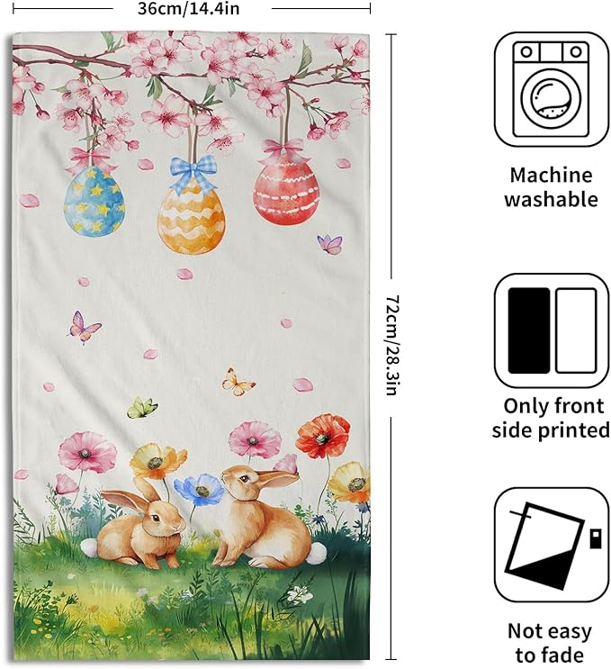 Giwawa Easter Decorative Hand Towels- Cute Bunny Rabbits Eggs Tree Towel Set of 2- Spring Watercolor Floral Face Towel Absorbent Dish Wash Cloth for Hotel Bathroom Gym Guest Home Holiday