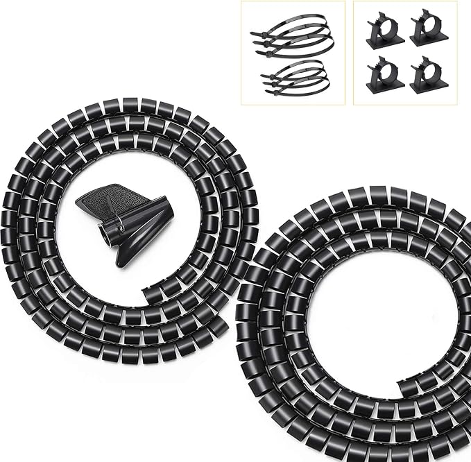 Black Computer Cable Management Sleeves Value Pack, Large 1.1" Pet Proof Cable Cover for Wires and 0.87" Cord Organizer Tube for Home TV Office Organization