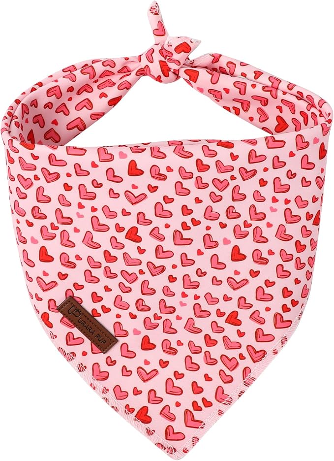 Valentine's Dog Bandana, UP URARA PUP Soft Cotton Adjustable Pet Scarf for Small, Medium, and Large Dogs, Cute and Comfortable Dog Accessory,L