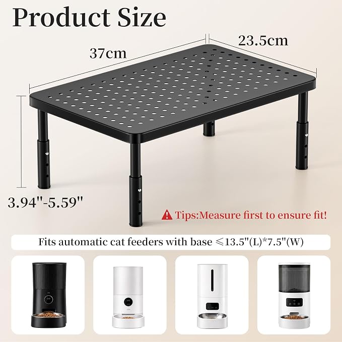 Adjustable Automatic Cat Feeder Stand - Elevated Cat Feeder Stand with 3 Height Settings, Fits Most Automatic Feeders & Tradition Bowls, Raised Pet Feeding Table Station for Cats & Small Dogs - Black