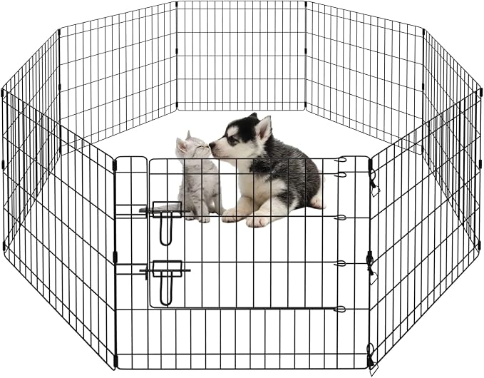 Peekaboo Dog Playpen 24 Inch, 8 Panel Foldable Rustproof Pet Fence, Black | Sturdy Metal Pet Fence,Quick Folding Setup,Indoor and Outdoor Use,Climate Pledge Friendly Choice