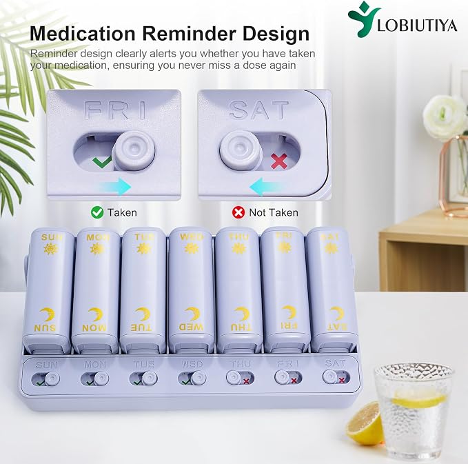 Weekly Pill Organizer 2 Times a Day, AM PM Travel Pill Organizer 7 Day for Vitamin Medicine Supplement Fish Oil, Blue Twice a Day Medicine Pill Box with a Rotatable Handle