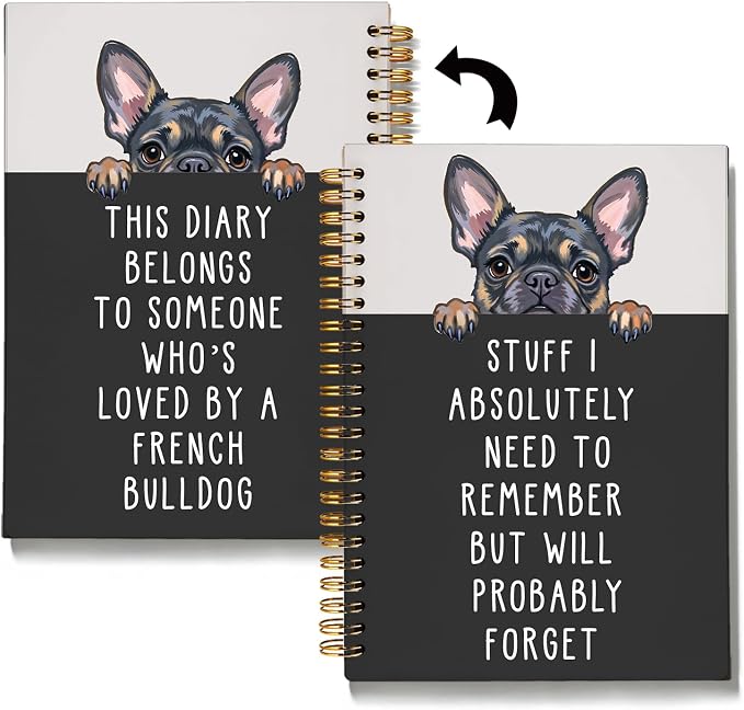 LIANGW Funny French Bulldog Notebook Journal Gifts for Women & Men | Frenchie Gifts for Women, for Coworkers, Hardcover Spiral Notebook 5.5x8.3 Inch