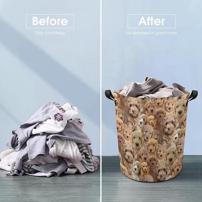 Doodle Dog Lover Gifts, Cute Doodle Dog Print Laundry Basket, Dirty Clothes Basket, Foldable Waterproof Storage Basket for Bedroom Bathroom, Large Storage Basket for Doodle Mom Dog Owner