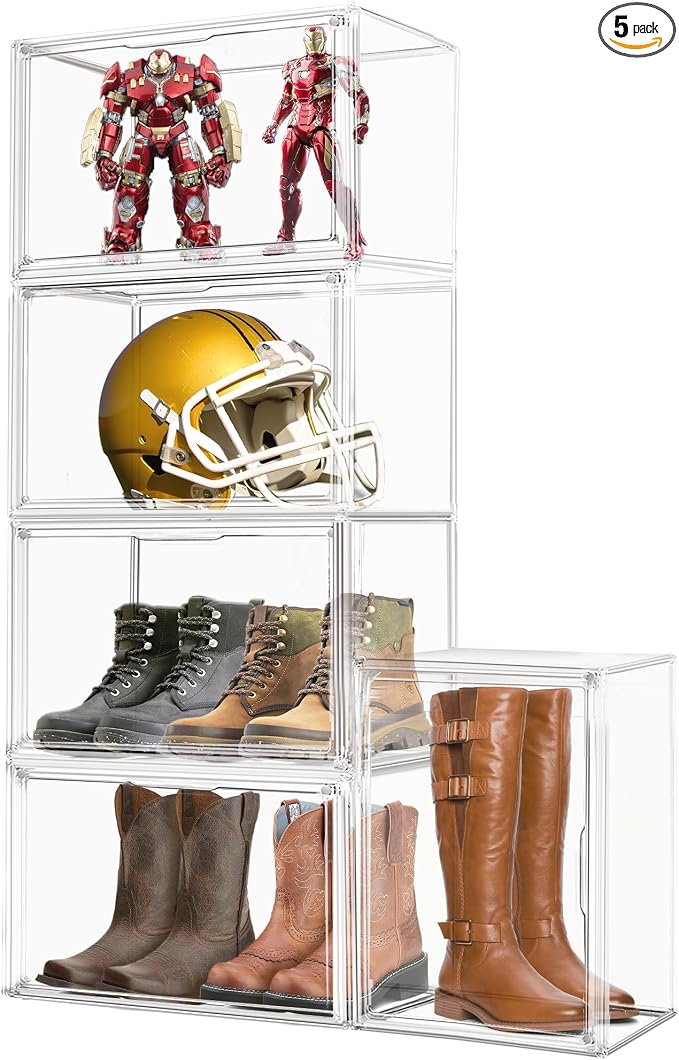 5 Pack Extra Large Clear Storage Box for Cowboy Boots,Helmets,Large Handbag | For western style boots, motorcycle helmets, handbags, collectibles & seasonal storage while keeping everything organized