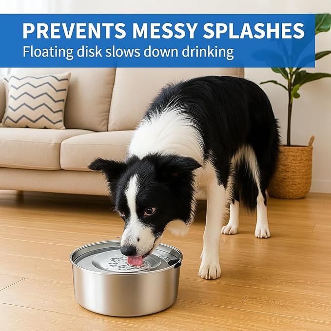 3L/101oz Stainless Steel Dog Water Bowl with Floating Disk – Spill Proof & Slow Drinking Pet Feeder for Dogs & Cats – No Mess Travel Water Dispenser for Car & Home Use (Dog Water Bowl, 3L/101oz)