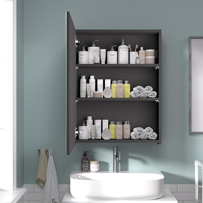 26x20 inch Bathroom Wall Cabinet, Saver Storage Cabinet, Medicine Cabinet with 1 Door and Adjustable Shelves, Black（Assembly Required）