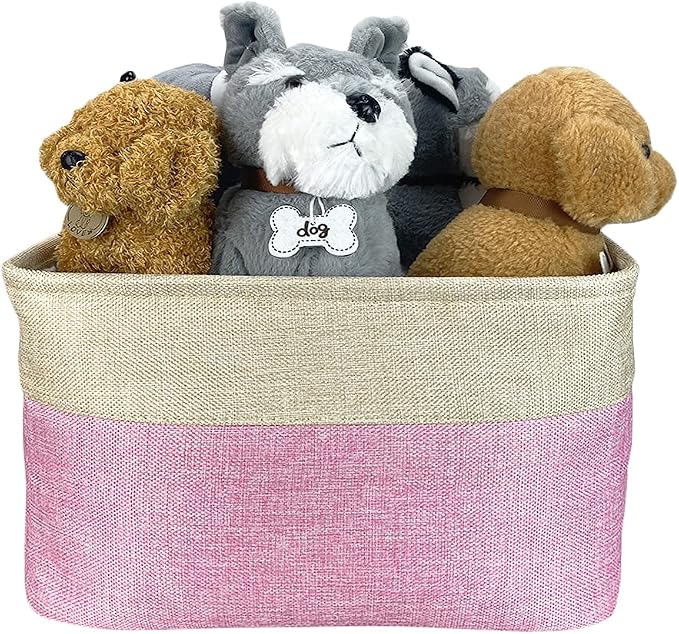Custom Dog Basket for Toys Collapsible Storage Bin Grey Brow Pink Purple Blue Rectangular Pet Storage Organizer Box with Handles Medium Customized Name & Photo