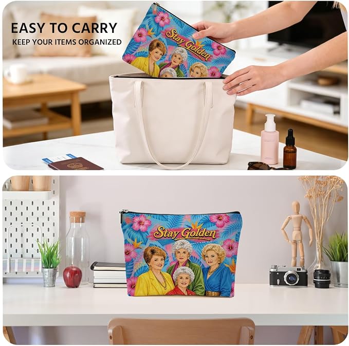 JIUWEIHU Golden Inspired Makeup Bag Vintage TV Show Gifts for Women | Hawaiian Cosmetic Bag, Travel Toiletry Bags Gifts for Women Girls Friends Bestie Sisters Christmas Birthday Makeup Pouch