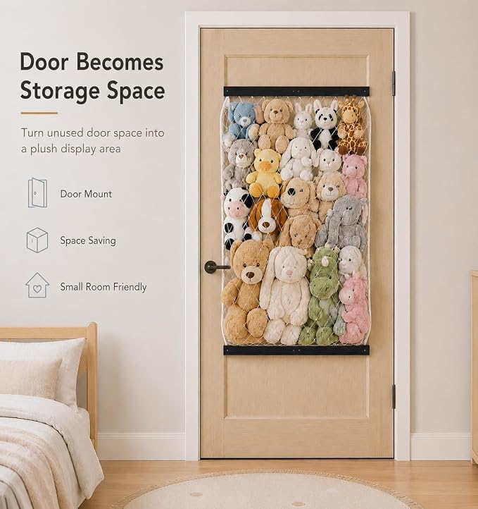 Stuffed Animal Storage Net, Elastic Stuffed Toy Holder,Door/Wall Mount Length Adjustable Hanging Soft Toy Organizer, Plushie Net for Nursery Play Room-Black Boards