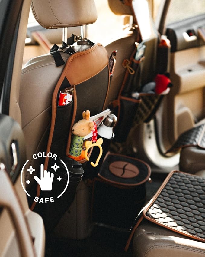 Owleys Over the Car Seat Organizer and Kick Mat Set, 2 Pc, Black/Tan | Owleys Over the Car Seat Organizer and Kick Mat Set, 2 Pc, Black/Tan