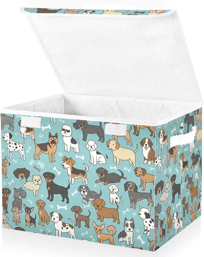 Dog Bone Pet Storage Bins with Lids Closet Bedroom 40L Fabric Bin | Decorative Storage Boxes, Foldable & Stackable, Dust-Proof Flip Top, Reinforced Handles, For Home & Dorm, Clothes & Toy Box