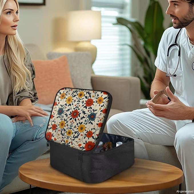Empty First Aid Bag Flower Design Medical Bag Empty Large Capacity for Home Office and Travel Use Lightweight Washable Soft Fabric Organizational Pouch for Emergencies