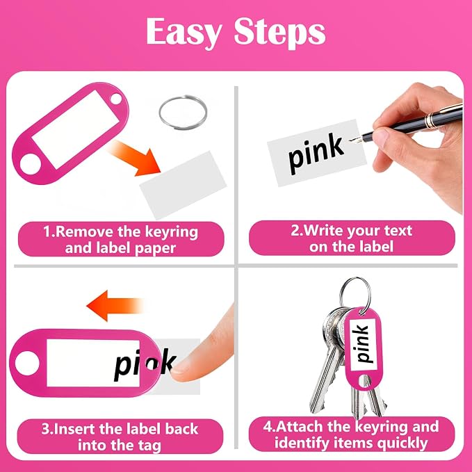 12 Pcs Plastic Key Tags with Labels and Ring Window, Single Color for Luggage, Pet ID, USB Drive (1 Color)