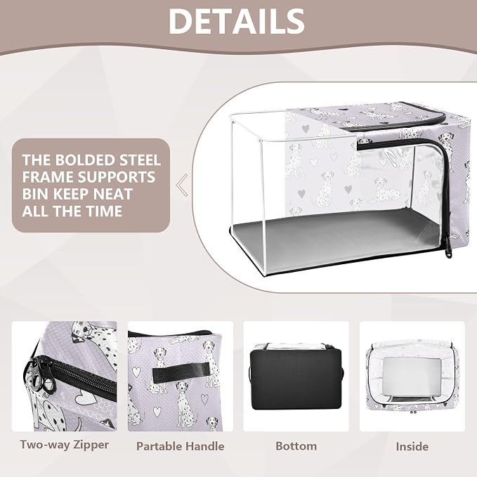 Cute Pets Dogs Purple pattern Under Bed Storage Containers with Double Zipper Openings, Foldable Clothes Storage Bins with Clear Window and Handles for Comforters Blankets Bedding