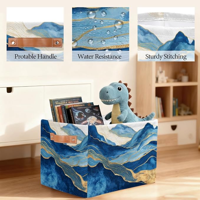Pardick Storage Baskets Bin, Watercolor Abstract Mountain Collapsible Canvas Fabric Storage Bin Decorative Baskets Toy Organizer Rectangle Storage Boxes with handles for Home Shelves Nursery,Q-7