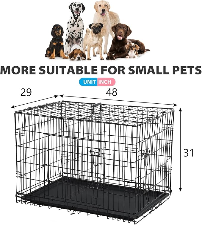 BestPet | Dog Crate | 48" | Black | Foldable Metal Kennel with Double Doors | Secure Slide-Bolt Latches, Leakproof Tray | Portable Dog Cage for Large Breeds | for Travel, Indoor & Outdoor Use