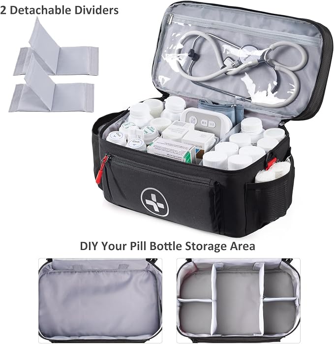BAGSFY Travel Medicine Bag Organizer, Medical Bag Empty, Pill Bottle Organizer for Home, Large Medication Storage, Travel Carrying Case First Aid Kit Bags Empty, Emergency Kit.